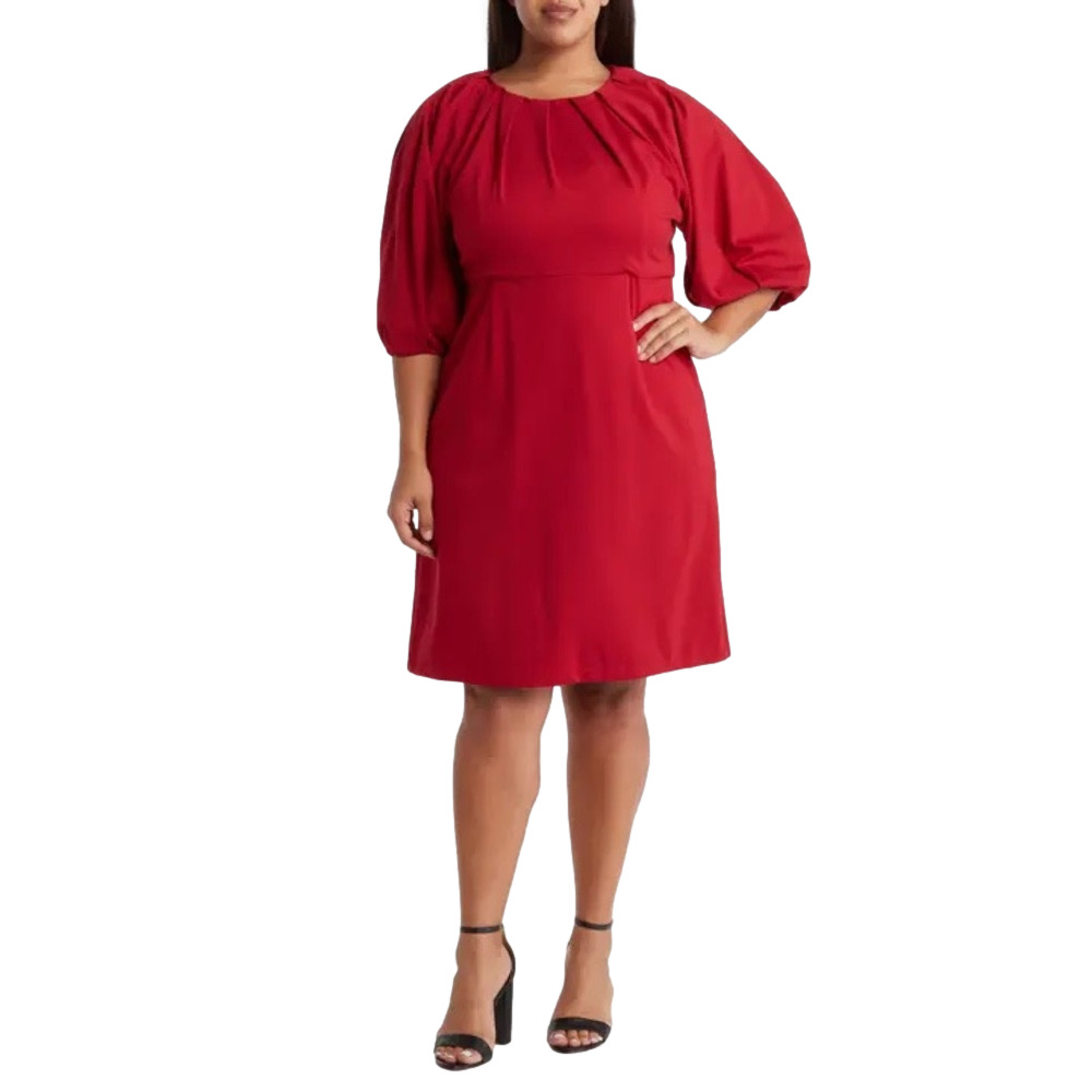 RENEE C Women’s 3XL plus size red balloon sleeve midi dress NWT
